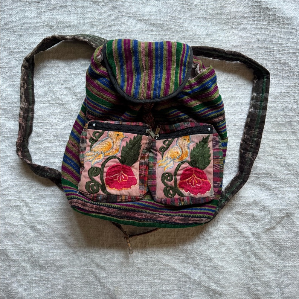 Embroidered Striped Multicolor Women’s Backpack